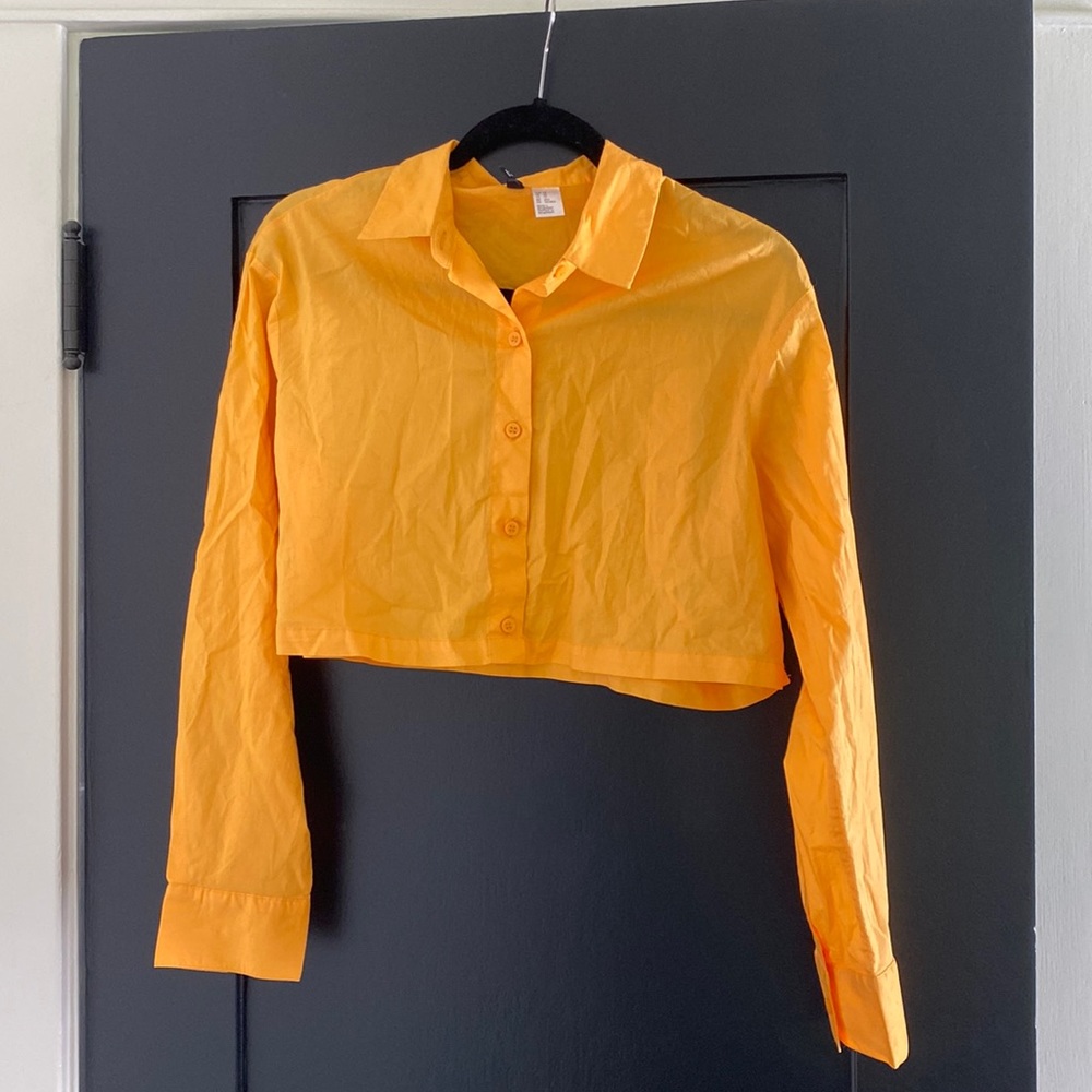 Women’s H&M Divided Long Sleeve Orange crop Button Down Sz XS
